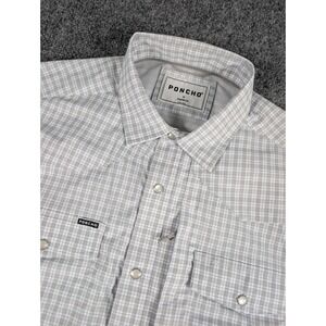 Poncho Western Pearl Snap Shirt Mens Medium Reg Fit Gray Plaid Short Sleeve